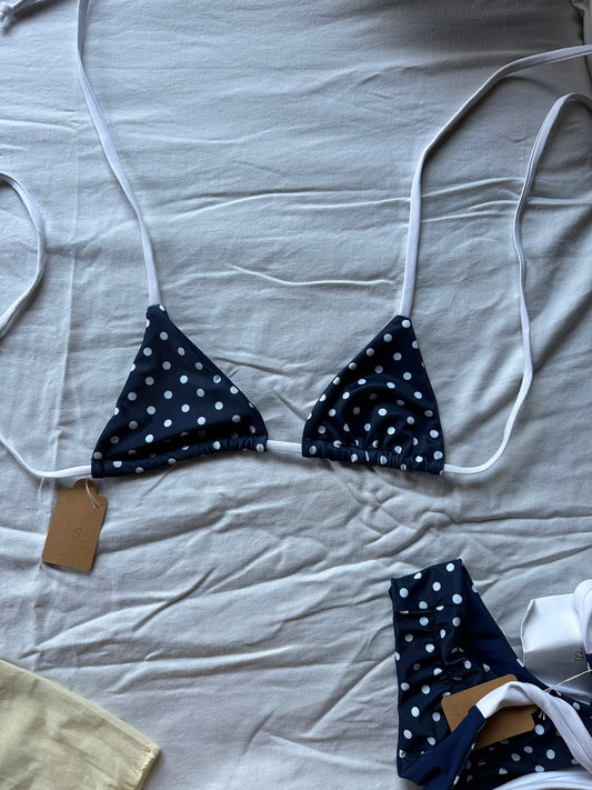 navy polka dot triangle - small