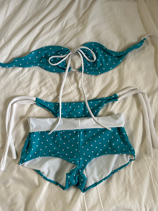 baby blue polka dot multi tie top